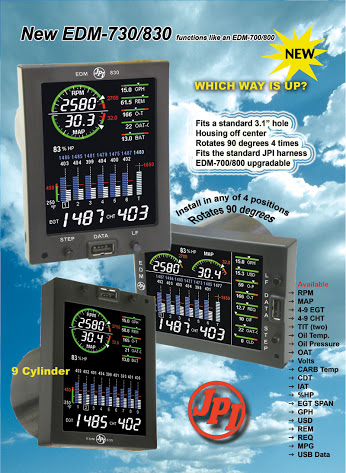 EDM 830 L.jpg EDM 830:-The Engine Data Management 830 system is the most advanced and accurate piston engine-monitoring advisory instrument on the market. TSO’d for quality, the EDM 830 with fuel flow and a full GPS interface,  is offset to allow vertical or horizontal by jpinstruments