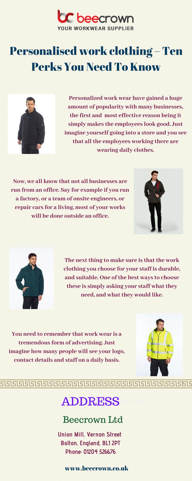 Personalised work clothing – Ten Perks You Need To Know.jpg Personalised work clothing can help you promote your brand even in troubled weather condition. But that’s not all. For more details, visit this link: https://bit.ly/2P4AxnS by Beecrown