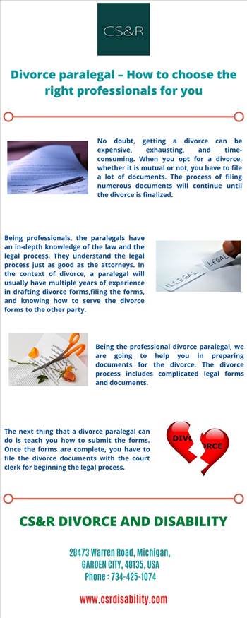 Divorce paralegal – How to choose the right professionals for you - Being the professional divorce paralegal, we are going to help you in preparing documents for the divorce. The divorce process includes complicated legal forms and documents. For more details, visit this link: https://www.csrdisability.com/\r\n