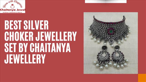 Best silver choker jewellery set by Chaitanya Jewellery by chaitanyajewel