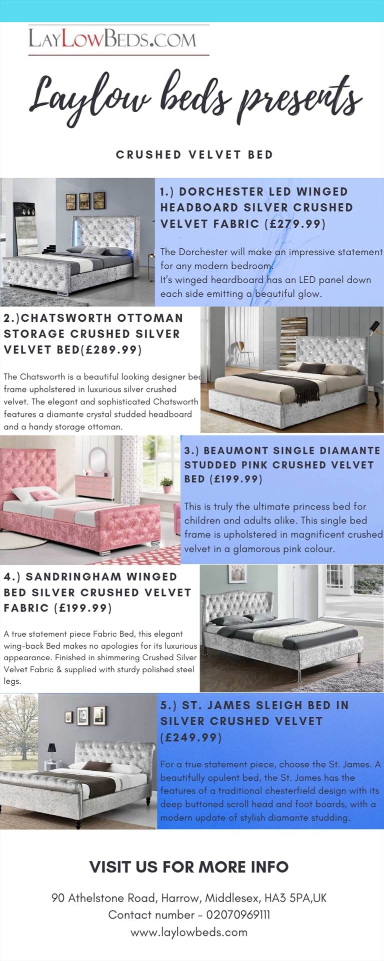 Crushed Velvet Bed UK Info.jpg  by Laylow Beds