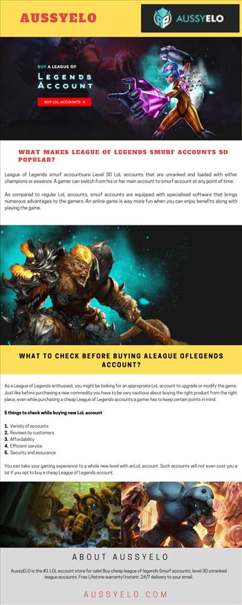 AussyELO is the #1 League of Leagend account store for sale! Buy LOL accounts, level 30 unranked league accounts. Free Lifetime warranty! Instant, 24/7 delivery to your email.