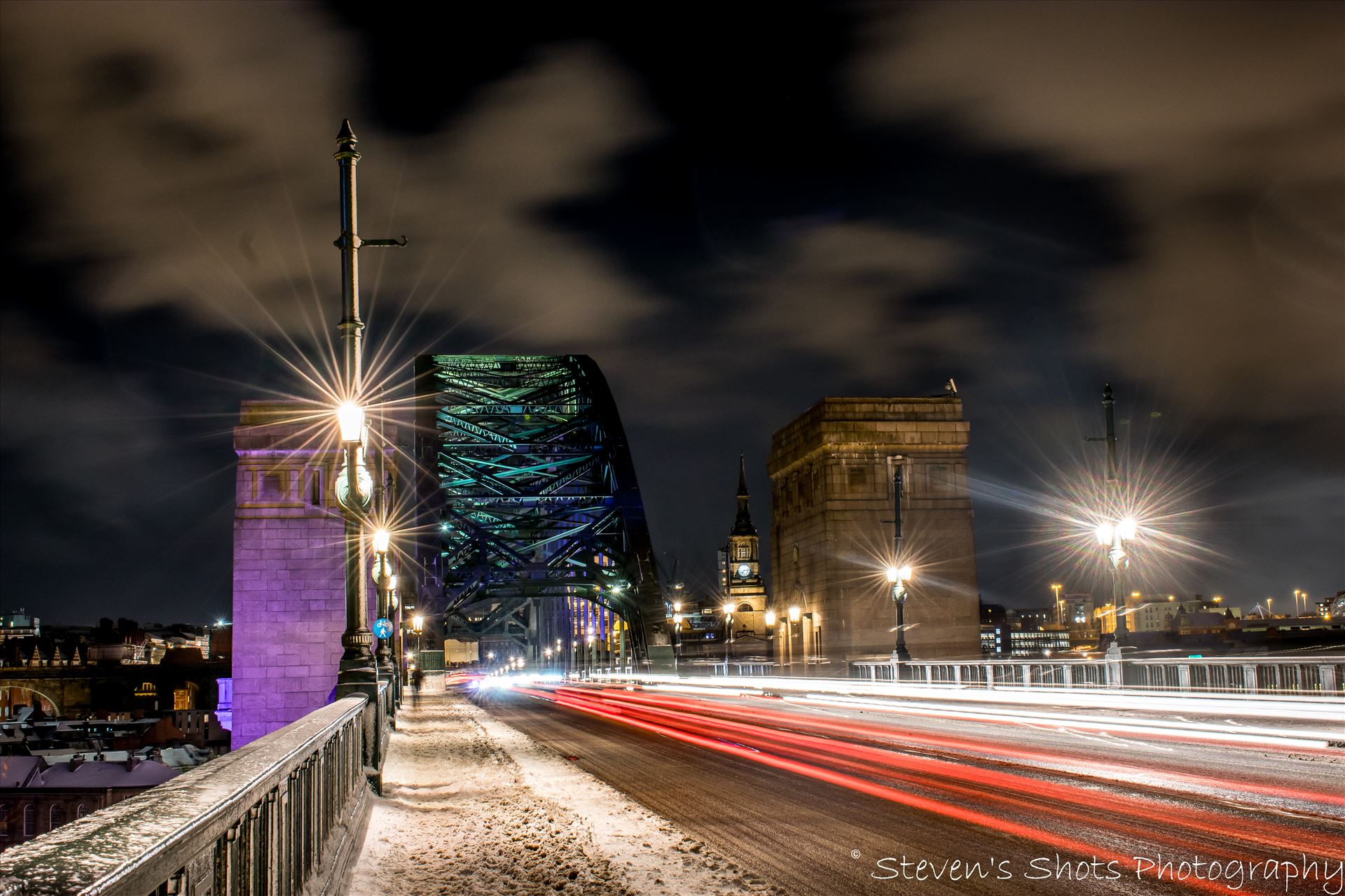 Light trails across a snowy tyne bridge (5).jpg  by Steven's Shots Photography