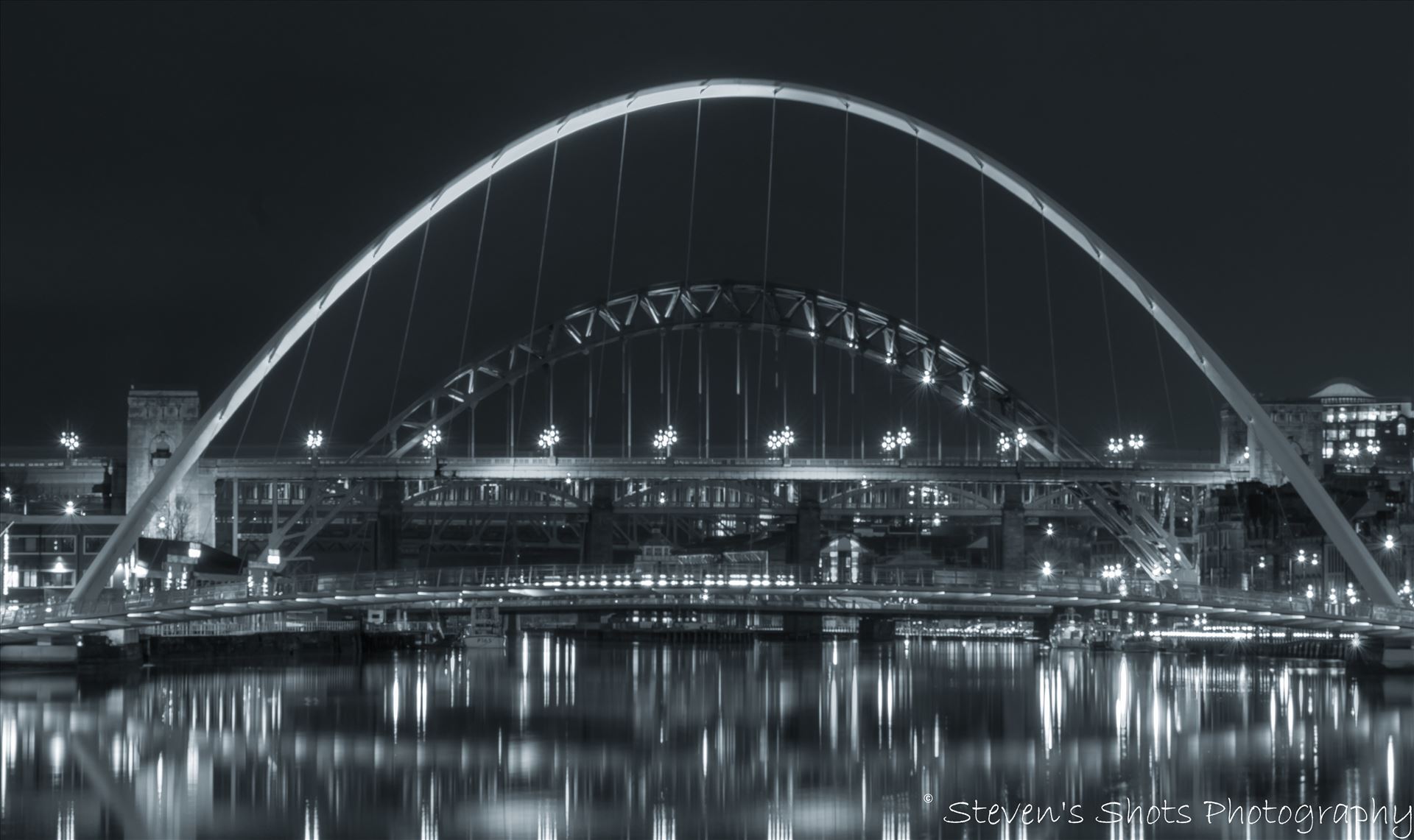 black and white millenium bridge and tyne bridge 6.3.18.jpg  by Steven's Shots Photography