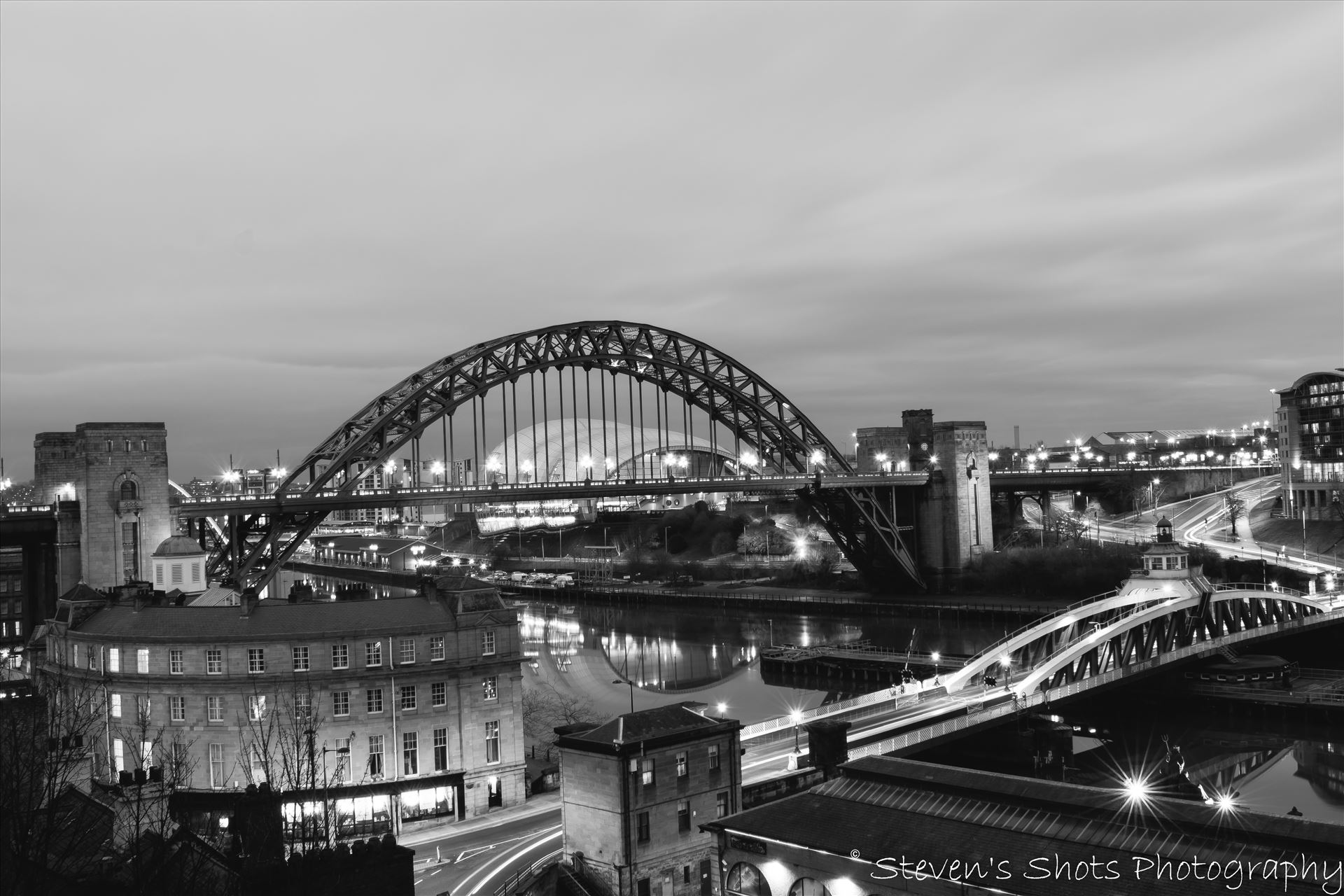 Swing bridge and Tyne bridge in black and white from the high level 6.3.18.jpg  by Steven's Shots Photography
