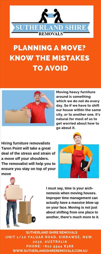 Aside from packing and loading boxes, there are also a hell lot of things that cannot be overlooked, or your relocation can be a nightmare.  Visit for more: https://sutherland-shire-removals.blogspot.com/2019/02/planning-move-know-mistakes-to-avoid.html