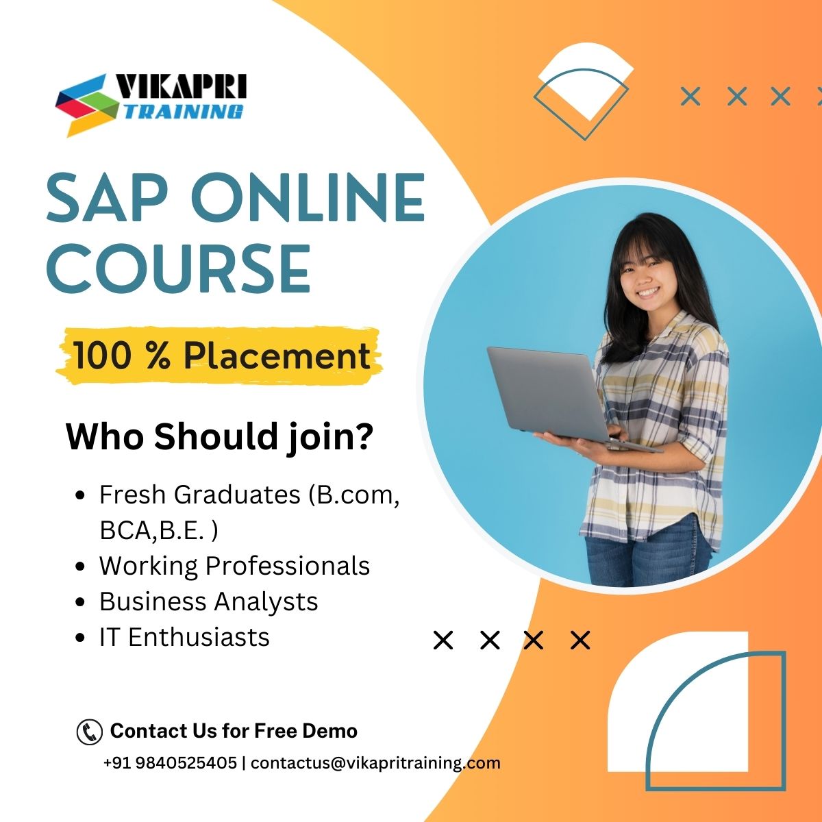 SAP Training with Placement.jpg  Get the best SAP Training in Chennai with advanced One-on-One training sessions and real-time projects by our experts. Complete the course in 45 days with Certification and Placement assistance. We provide weekdays & weekend classes at your flexible time by Vikapri Training