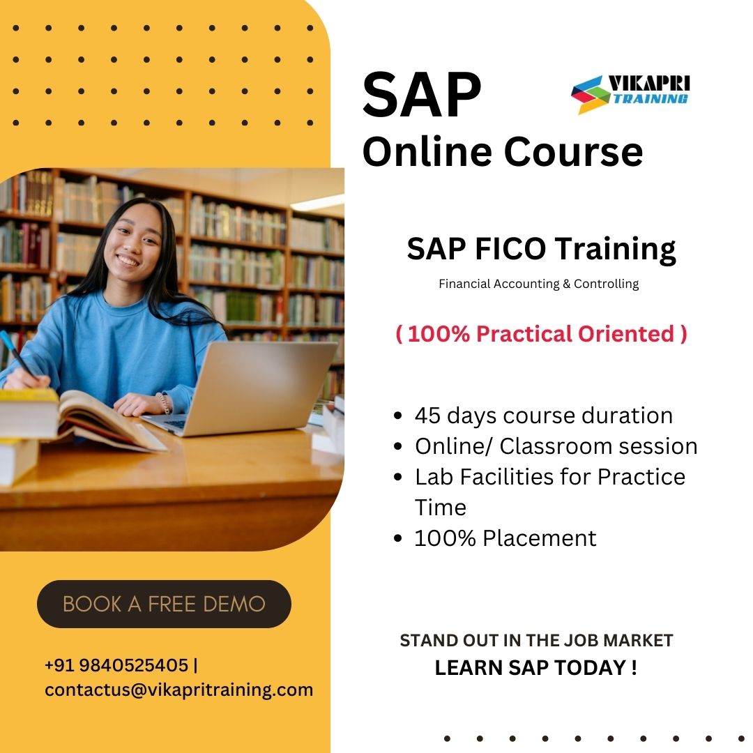 SAP Course in Chennai..jpg Get the best SAP Training in Chennai with advanced One-on-One training sessions and real-time projects by our experts. Complete the course in 45 days with Certification and Placement assistance. We provide weekdays & weekend classes at your flexible time  by Vikapri Training