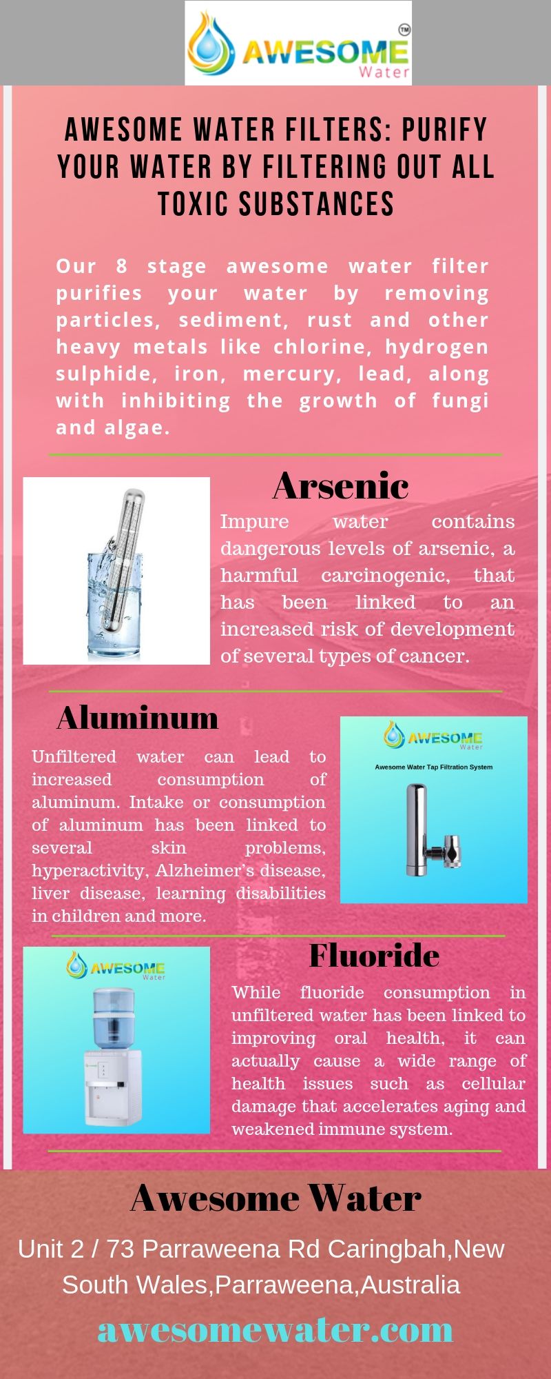 Awesome Water Filters: Purify Your Water by Filtering Out All Toxic Substances Water purifiers contain different types of filters but what kind of contaminant does each type filter out? Why our 8 stage water filter is the best choice for your home and office? For more details visit: https://bit.ly/2XptxoC
 by awesomewater