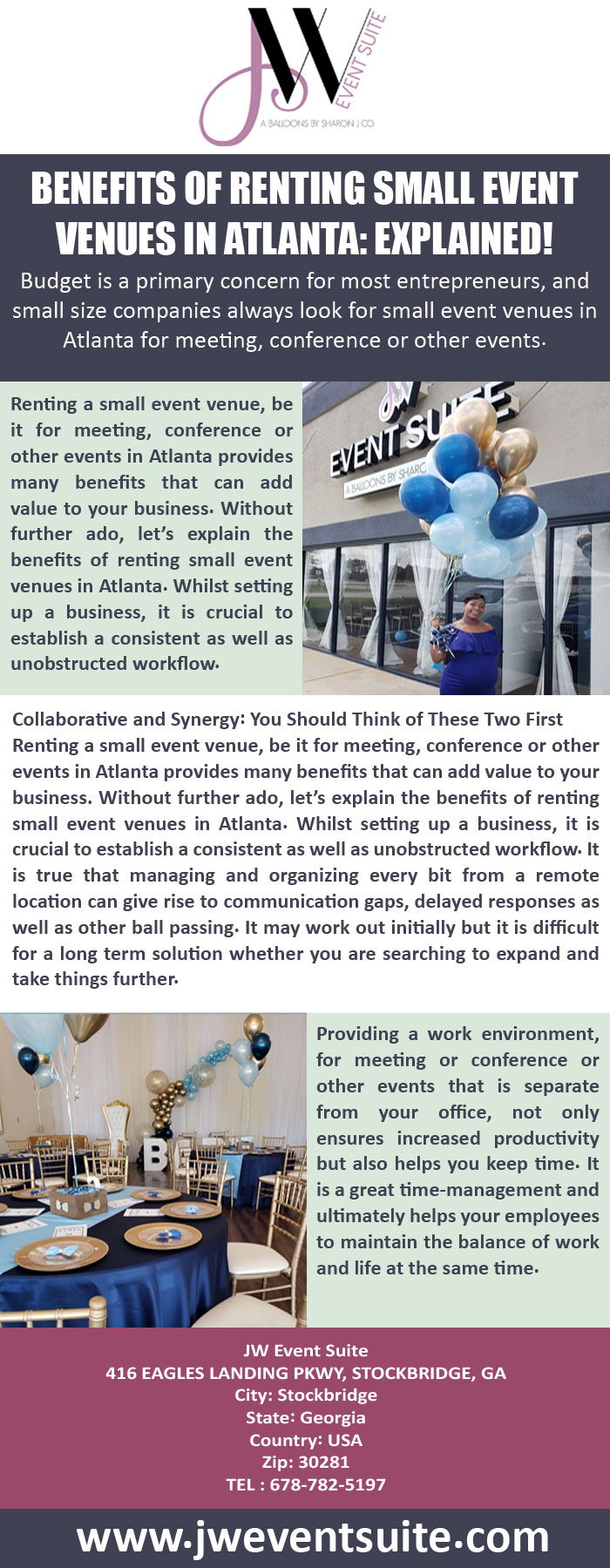  Benefits Of Renting Small Event Venues in Atlanta: Explained! Budget is a primary concern for most entrepreneurs, and small size companies always look for small event venues in Atlanta for meeting, conference or other events. Visit: https://bit.ly/37ZdJS3 by Jweventsuite