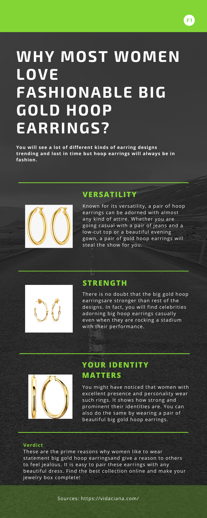 Why Most Women Love Fashionable Big Gold Hoop Earrings You will see a lot of different kinds of earring designs trending and lost in time but hoop earrings will always be in fashion.  https://vidaciana.com/collections/hoops by Vidacianajewelry