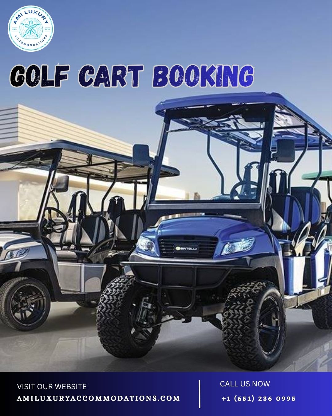 Golf cart booking.jpg AMI Luxury Accommodations makes island travel easy with state-of-the-art Bintelli Nexus and Beyond 6-seater electric golf carts: all smooth, street-legal and designed exclusively for Anna Maria Island. Visit: https://amiluxuryaccommodations.com/ by amiluxury