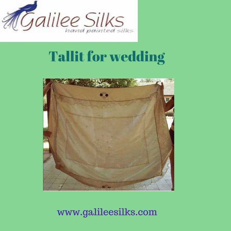 Tallit for wedding.gif Wedding is not getting company for life. It is a heavenly bonding that brings love within you. In Jewish weddings both the bride and groom wears tallits. So we present you Galilee Silks, a place to find the best, unique and elegant tallits for wedding. Ma by amramrafi