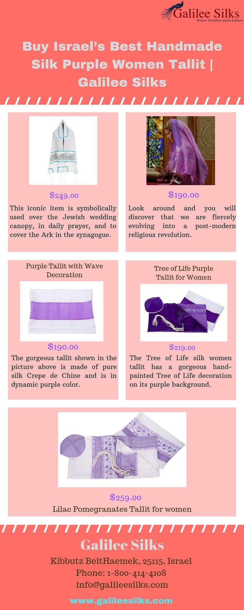 Buy Israel’s Best Handmade Silk Purple Women Tallit | Galilee Silks Buy the best quality Jewish prayer shawl with a feminine touch by choosing from this selection of stylish women’s tallitot at Galilee silks. For more detaols, visit this link: https://bit.ly/2W7etgn
 by amramrafi