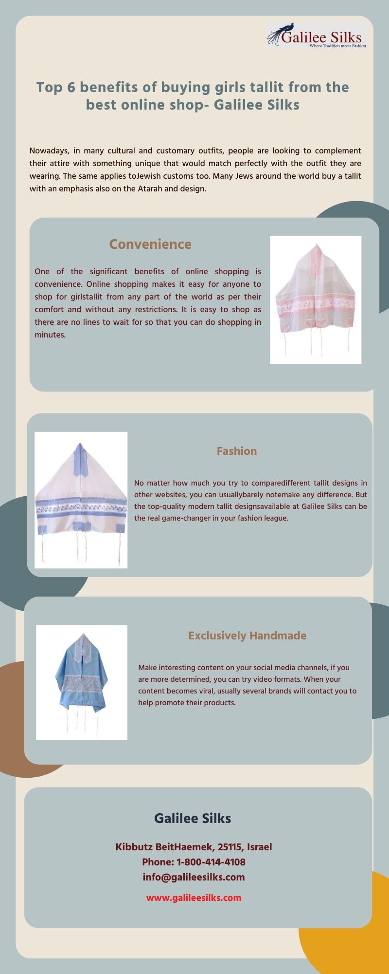 Top 6 benefits of buying girls tallit from the best online shop- Galilee Silks Explore a wide range of unique and bestdesigns of girls tallit at affordable prices from the online store of Galilee Silks. Get unique discounts and fast delivery options with every purchase. For more details, visit: https://bit.ly/3qL7aLj
 by amramrafi