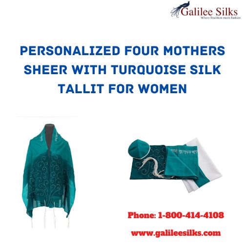 Personalized Four Mothers Sheer with Turquoise Silk Tallit for Women A perfect Tallit choice to attend the Bat Mitzvah ceremony, where our four mothers in Judaism seem to bestow upon us their blessings through it.  For more details, visit: https://bit.ly/3epu03B
 by amramrafi