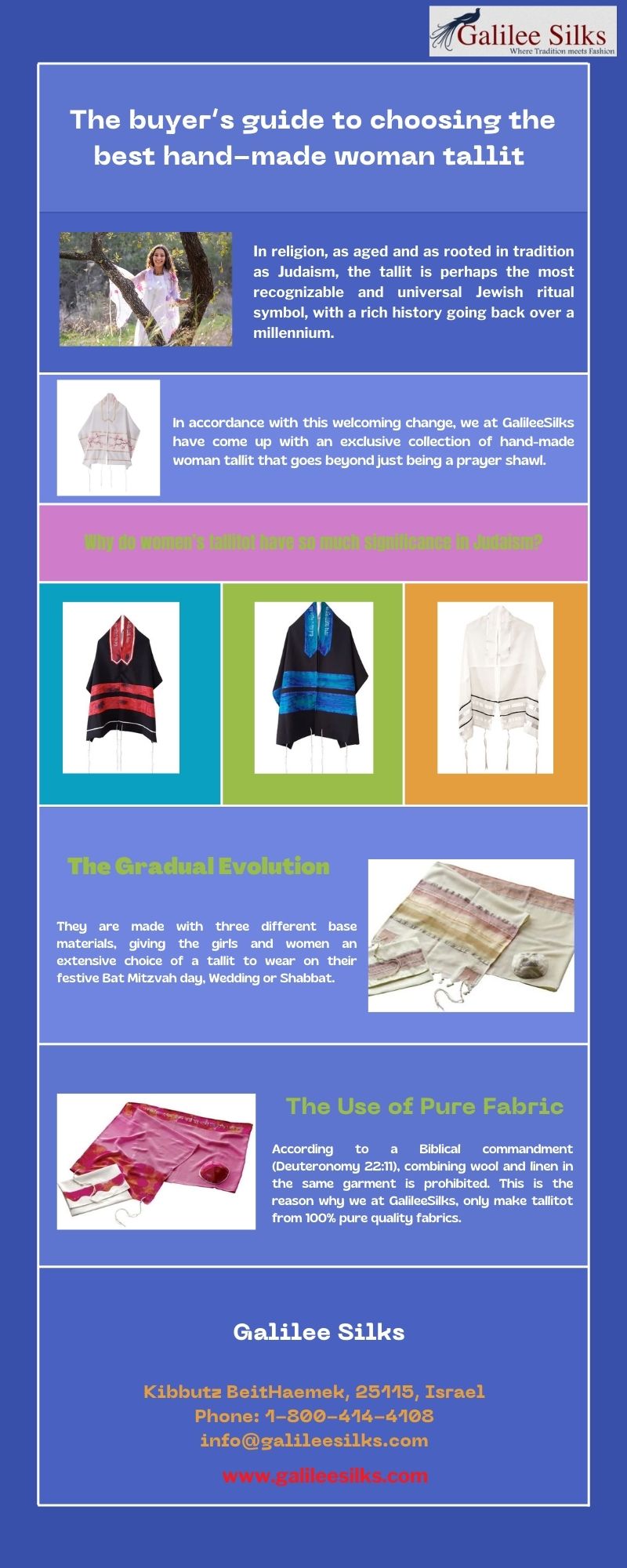 The buyer’s guide to choosing the best hand-made woman tallit  Available in every size, design, pattern, color and fabric, check out the extensive collection of woman tallit from Galilee Silks, made by Israel's leading and inspiring designers. For more visit:https://www.galileesilks.com/collections/womens-tallit-1
 by amramrafi