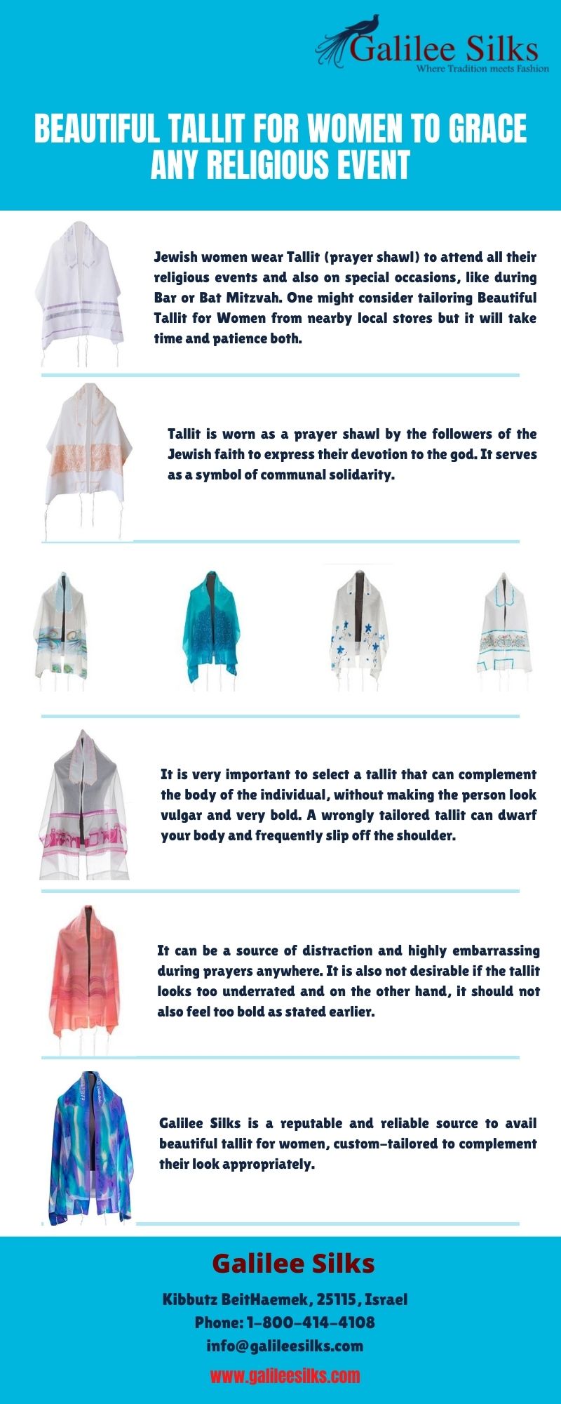 Beautiful Tallit for Women to Grace Any Religious Event Buy beautiful tallit for Women online to access the one that best suits your personality. For more details, visit: https://www.galileesilks.com/collections/womens-tallit-1
 by amramrafi