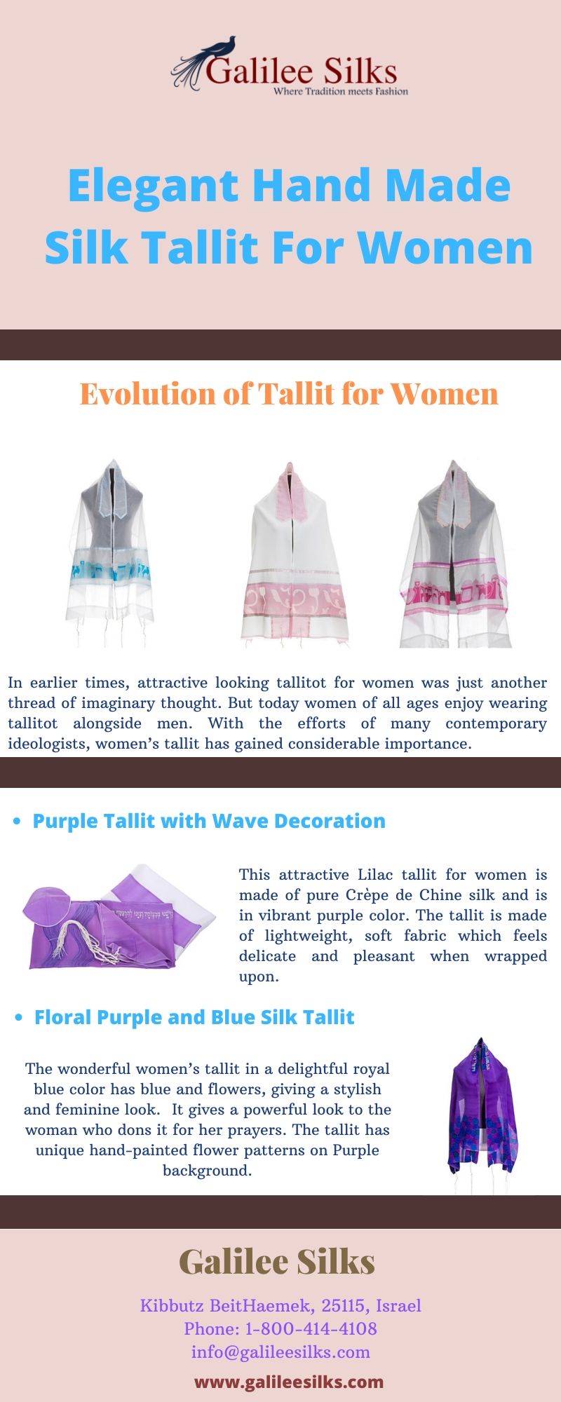 Elegant Hand Made Silk Tallit for Women At Galilee Silks, we strive to bring exclusive tallitot collections that are a piece of perfection in the world of Judaica art. For more details, please visit this link: https://bit.ly/2P1RS2S by amramrafi