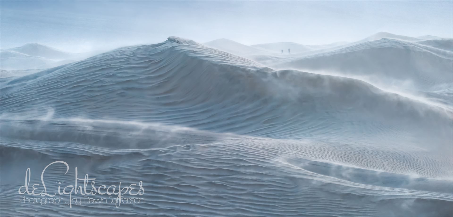 Rough Seas Mesquite Dunes at blue hour during a wind storm with 30 mph sustained winds and 50-60 mph gusts. The dunes looked like a storm tossed sea especially the large dune which appears to be a cresting wave and the blowing sand is reminiscent of sea spray. by Dawn Jefferson