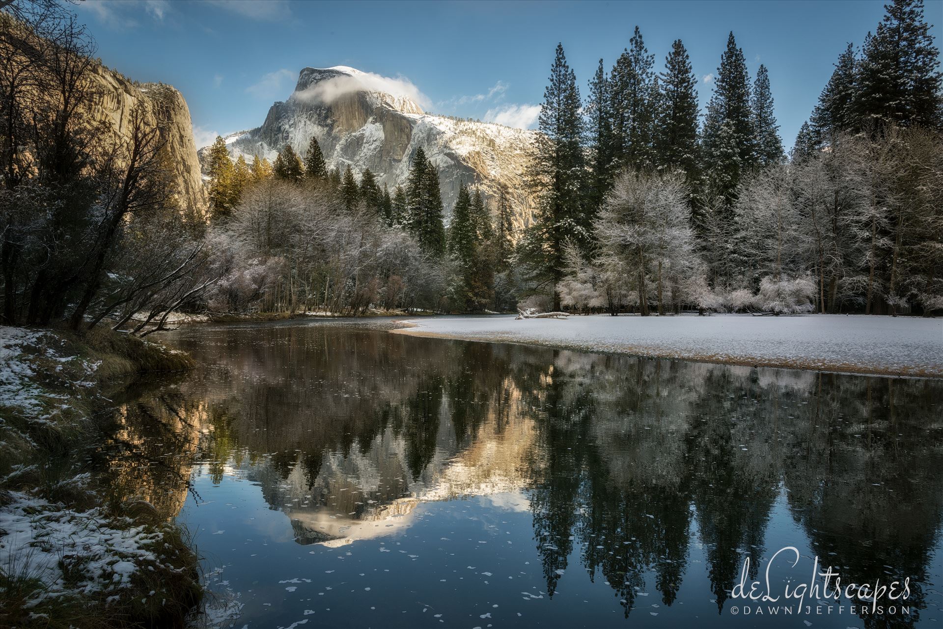 Reflecting on Half Dome in Winter Yosemite National Park in winter is magical, especially when you can catch Half Dome reflecting so nicely on the Merced River. by Dawn Jefferson