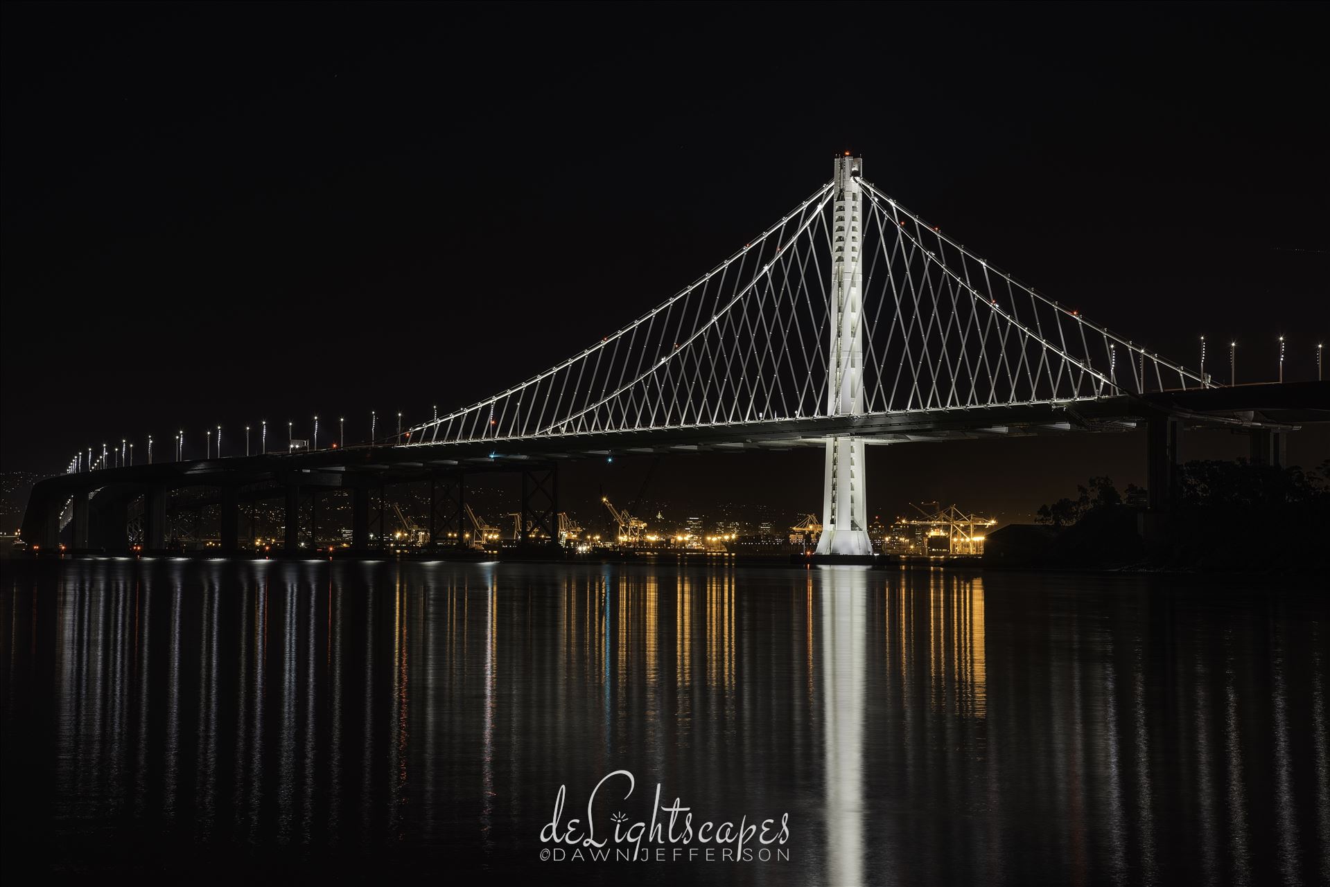 Color Guard The Bay Bridge and the port of Oakland reflecting on the San Francisco bay. by Dawn Jefferson