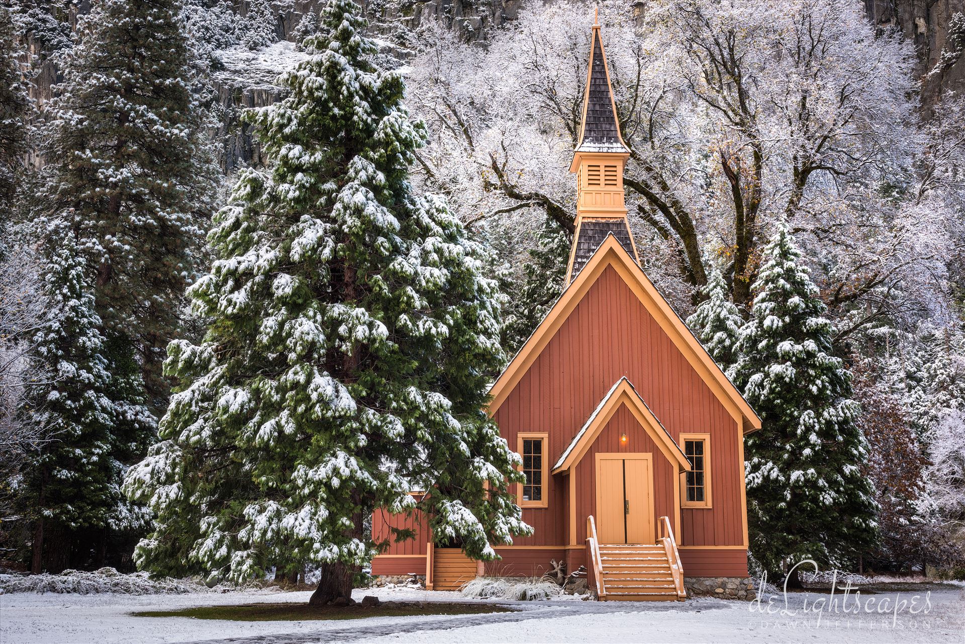 The Little Yosemite Church in Winter  by Dawn Jefferson