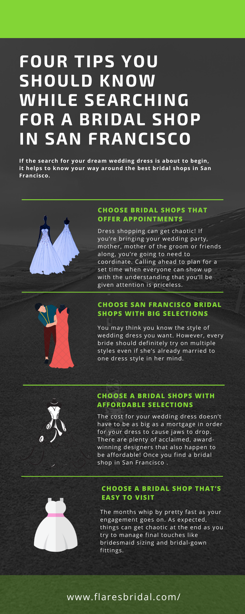 Four Tips You Should Know While Searching for a Bridal Shop in San Francisco If the search for your dream wedding dress is about to begin, it helps to know your way around the best bridal shops in San Francisco.  https://flaresbridal.com/
 by flaresbridal