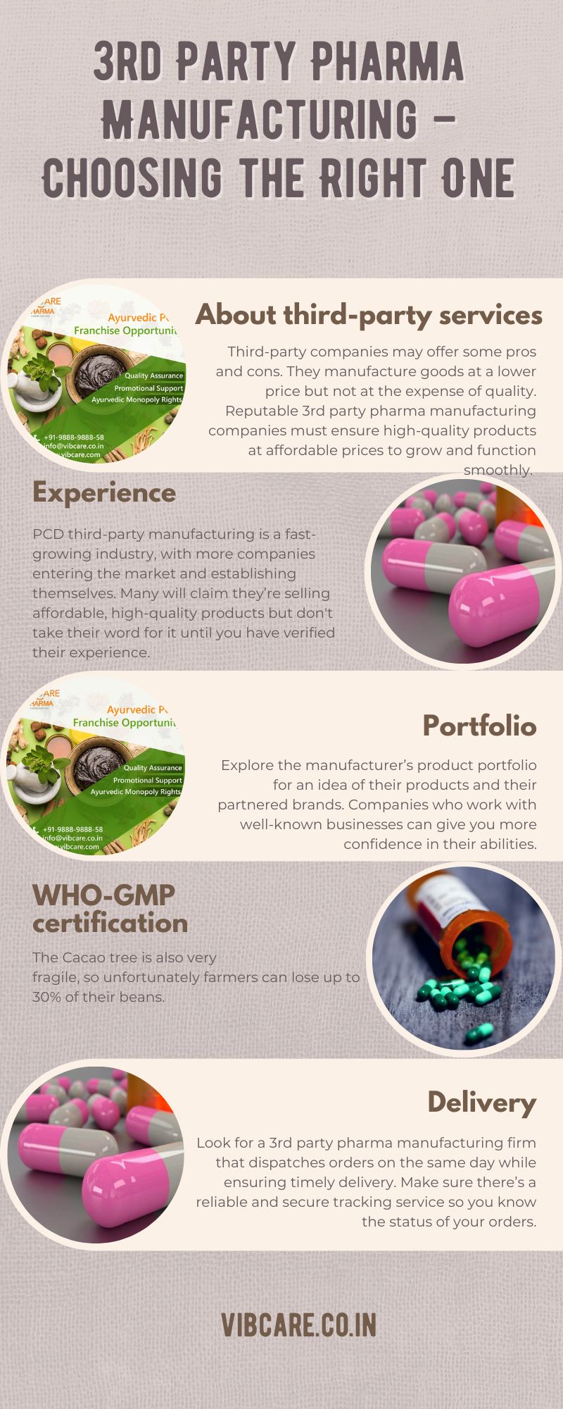 3rd Party Pharma Manufacturing – Choosing the Right One Many advantages are associated with 3rd party pharma manufacturing, with cost as the most crucial, particularly for businesses in developing countries.
https://vibcare.co.in/third-party-manufacturing-in-pharma/
 by vibcarepharma