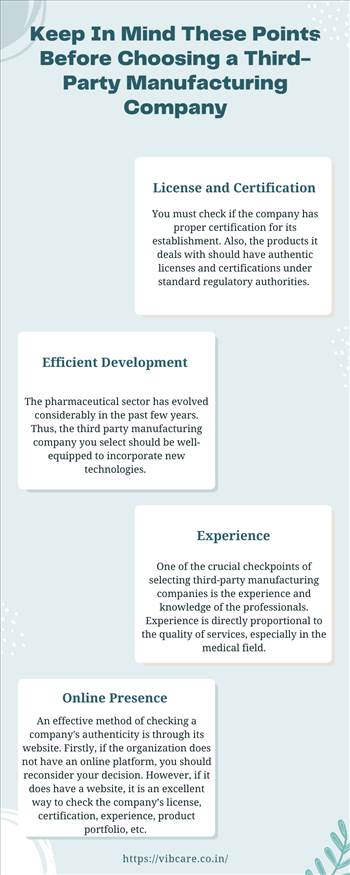 Keep In Mind These Points Before Choosing aThird-Party Manufacturing Company by vibcarepharma
