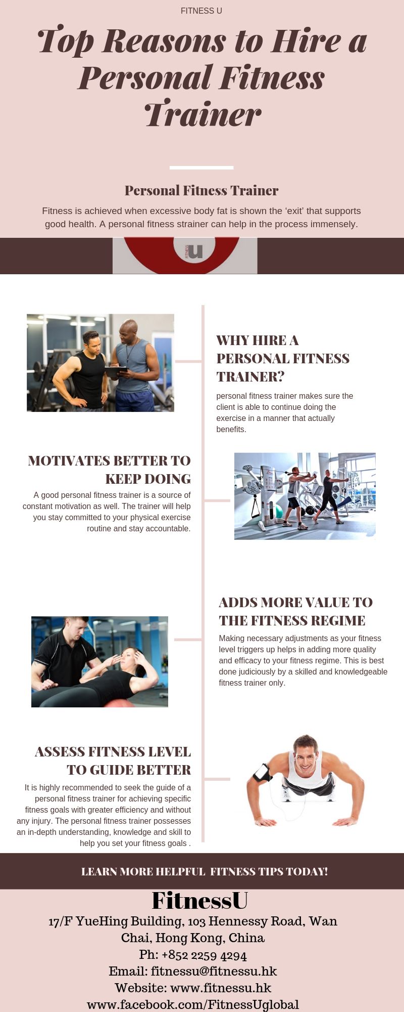 Top Reasons to Hire a Personal Fitness Trainer.jpg Fitness is achieved when excessive body fat is shown the ‘exit’ that supports good health. A personal fitness strainer can help in the process immensely.  More at https://fitnessubolg.blogspot.com/2019/05/top-reasons-to-hire-personal-fitness.html

 by Fitnessu
