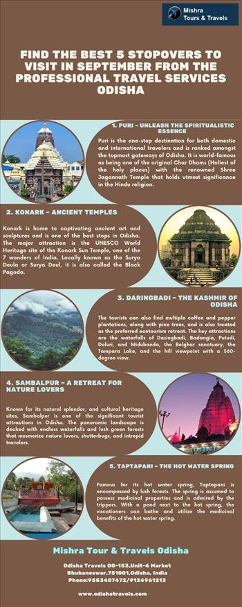 Find the best 5 stopovers to visit in September from the Professional travel services Odisha. by Odishatravels
