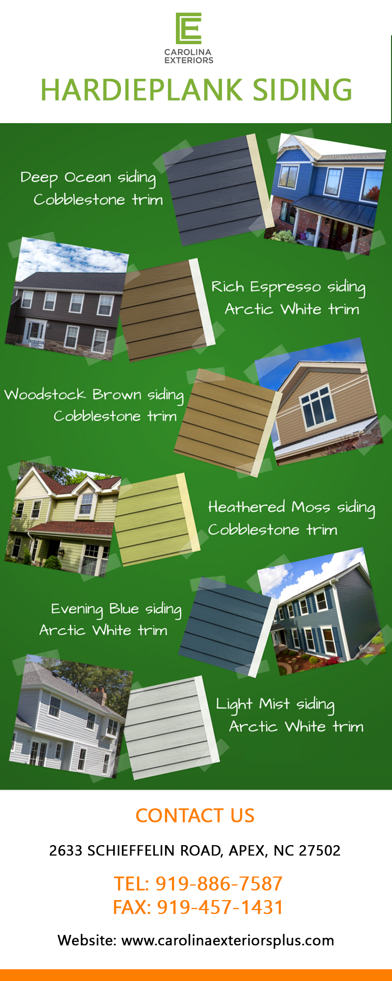 Hardieplank Siding Hardie Plank Siding Colors is a specialty service offered by Carolina Exterior Plus. Carolina Exteriors is the Raleigh Triangle area’s trusted partner for James .
http://www.carolinaexteriorsplus.com/ by carolinaexteriorsplus