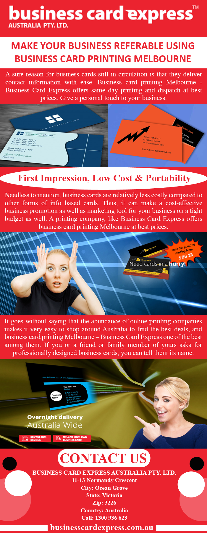 Make Your Business Referable Using Business Card Printing Melbourne.png Business card printing Melbourne - Business Card Express offers same day printing and dispatch at best prices. 
Please visit: https://businesscardexpress-au.blogspot.com/2021/08/make-your-business-referable-using.html
 by Businesscardexpress