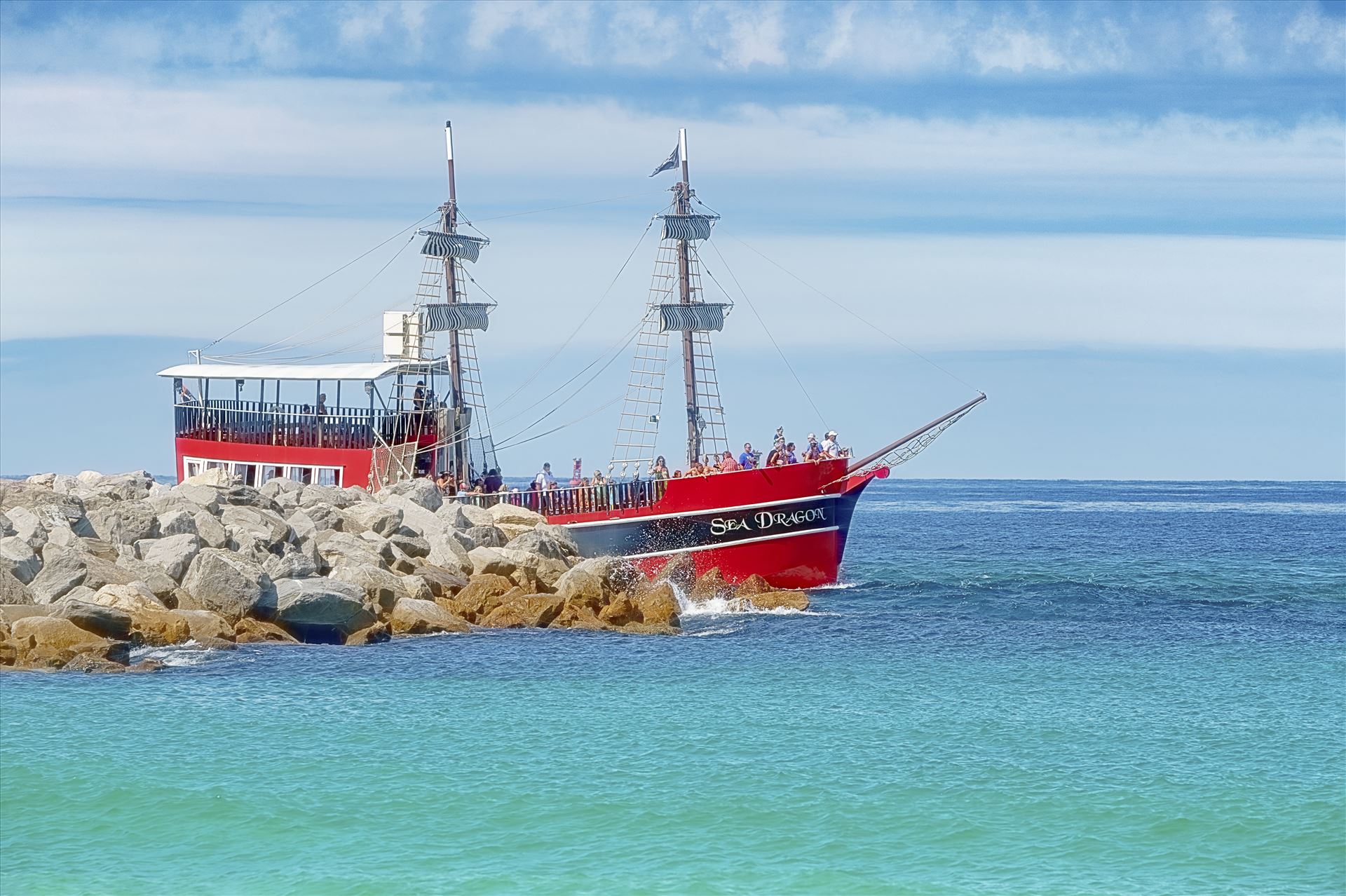 sea dragon at the jetties st. andrews state park sf 8500309.jpg The Sea Dragon pirate ship leaving the pass rounding the jetties and entering the gulf of mexico at Panama City, Florida by Terry Kelly Photography