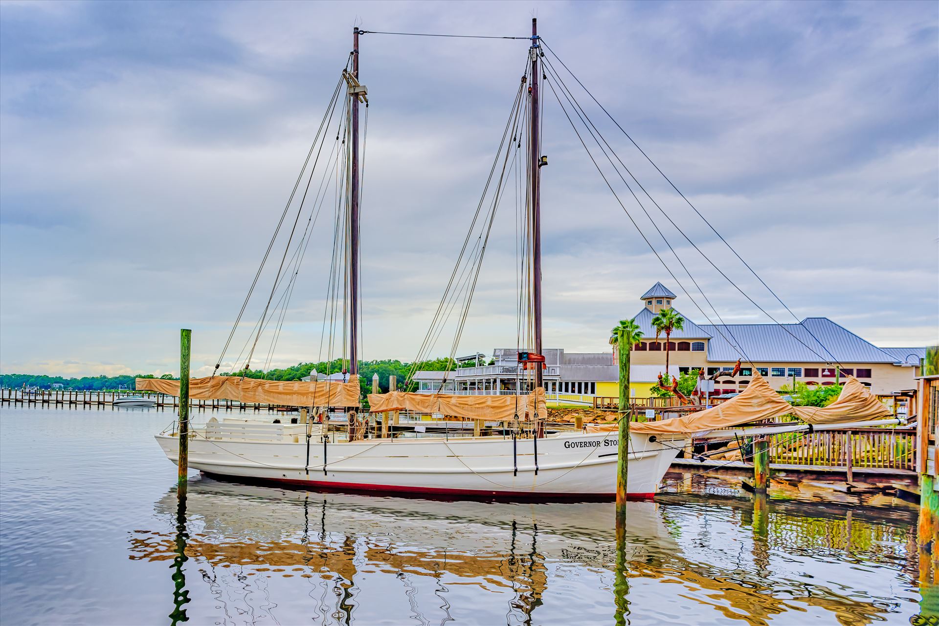 Governor Stone (schooner) Panama City, Florida, USA. September 16, 2016. Governor Stone is a historic schooner, built in 1877, in Pascagoula, Mississippi. In October 2018, Governor Stone capsized at her dock during Hurricane Michael. by Terry Kelly Photography