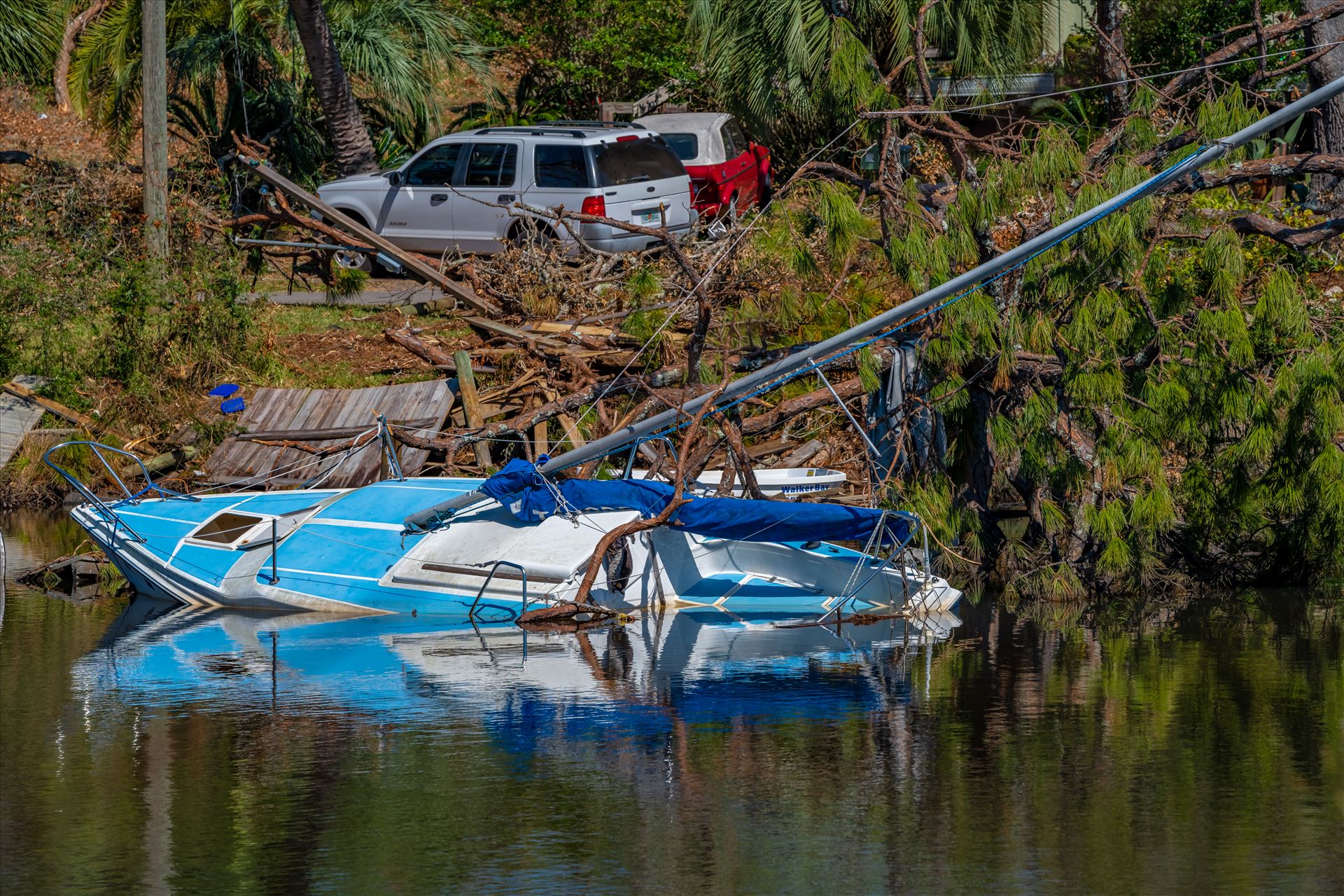 Hurricane Michael Massalina bayou, Panama City, Florida. sunken sailboat from hurricane Michael by Terry Kelly Photography