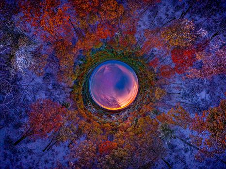 A unique, 360 degree view of Kirby-Ivers Forest, Pelham, New Hampshire after an autumn snowall by New England Photography