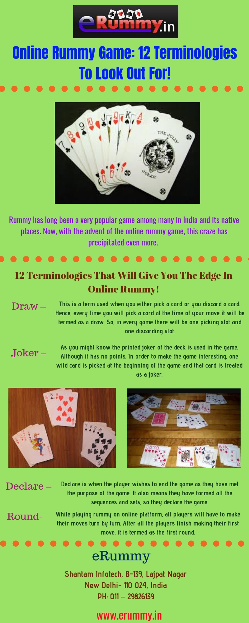Online rummy game-12 terminologies to look out for!.jpg Becoming proficient in rummy game online you need to be well-versed with its jargons. This post will help you exactly with that.For more details, visit: https://bit.ly/2LqUXpG
 by Erummy