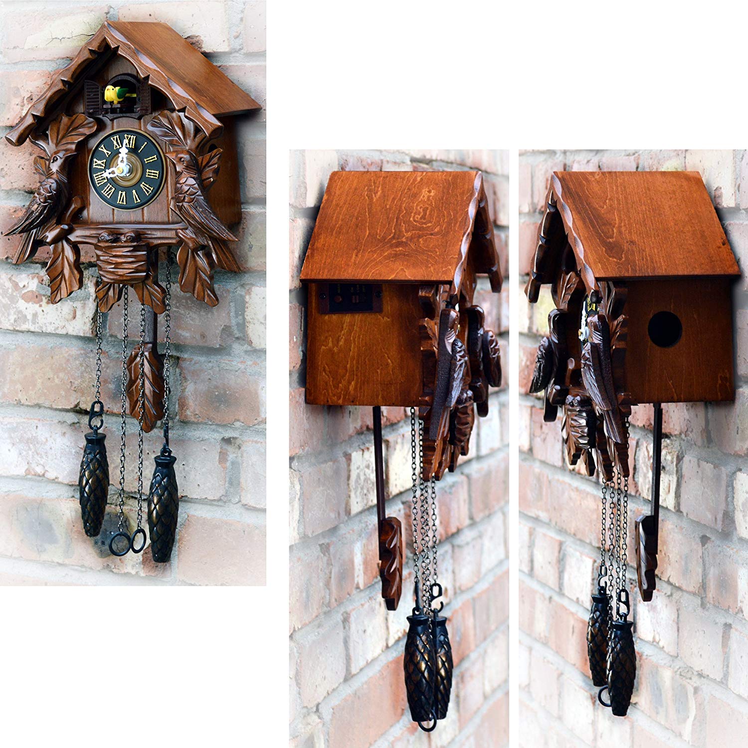 TransSino Treasures Traditional Wooden Clock with Quartz Movement and Cuckoo Chirping.jpg A cuckoo clock of cabin design with genuine wood carving on plywood case, comes with a wooden pendulum and 2 weight ornaments. For more details, visit- https://www.amazon.com/gp/product/B00QRETYT6 by TransSinoTreasures