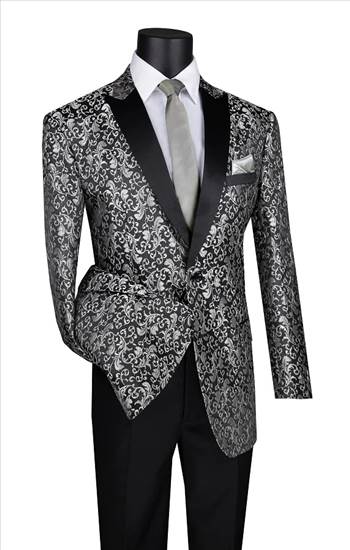 02-Buy now Men's Silver Black Floral Paisley Tuxedo Jacket Blazer BF-2.jpg by SuitSecret