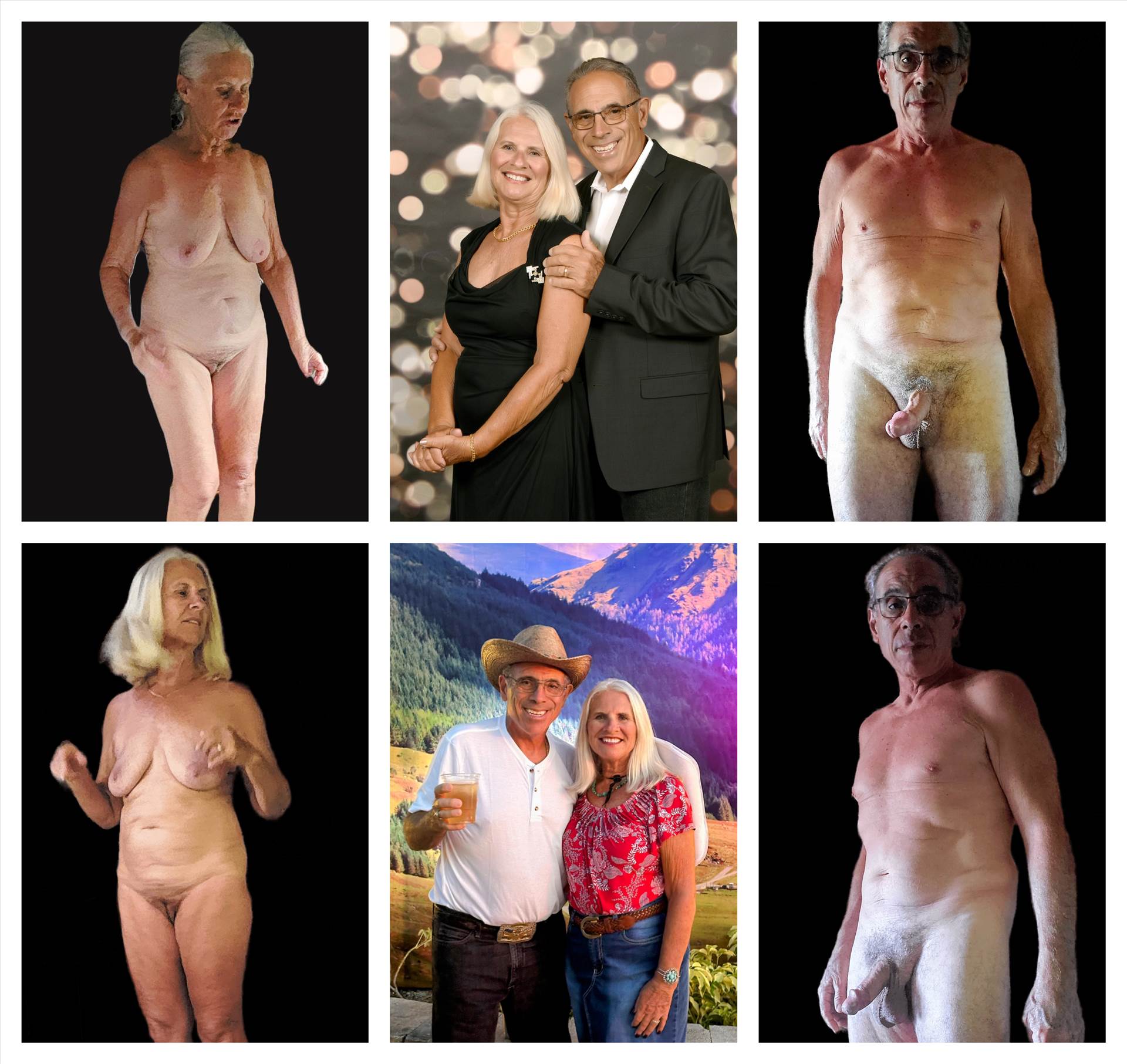 Formal Attire Collage A couple stands closely together, smiling warmly at the camera. The scene is set against a softly blurred background filled with warm tones. The camera slowly zooms in to capture their joyful expressions, highlighting the elegance of their attire and natu by Moments Captured