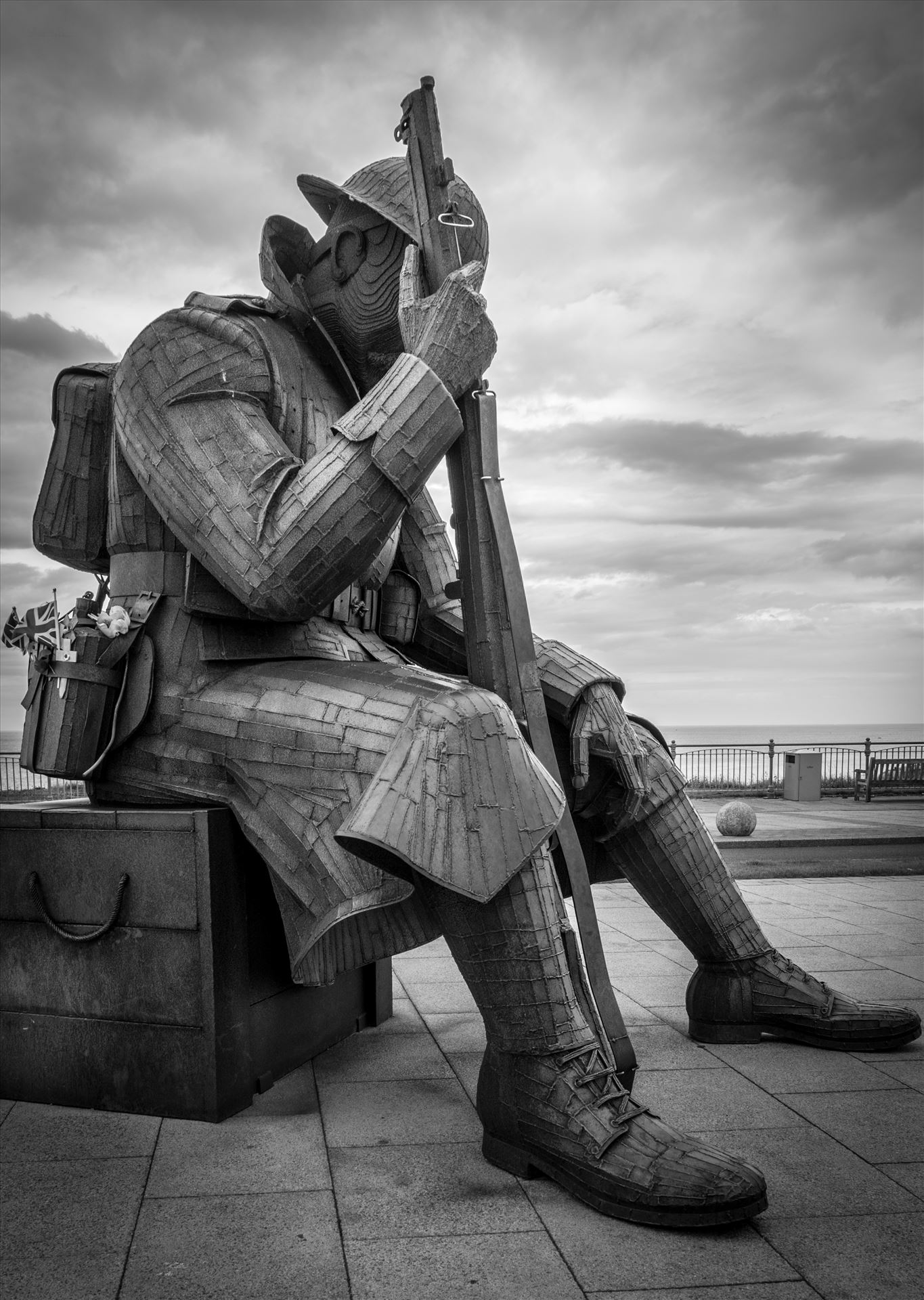 'Tommy' aka 1101 The steel statue weighs 1.2 tonnes, and is 9 feet 5 inches tall. Depicting a WW1 soldier, wearing full uniform, sitting on an ammunition box. Referring to Archetype Tommy Atkins. '1101' refers to the 1st minute of peace in 1918. by Graham Dobson Photography