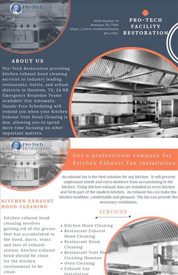 We offer commercial kitchen exhaust hood cleaning, restaurant equipment & floor cleaning, exhaust fan hinge kit installation & exhaust system cleaning services in Houston, TX.  Get more details visit at https://www.venthoodcleaningtx.com/