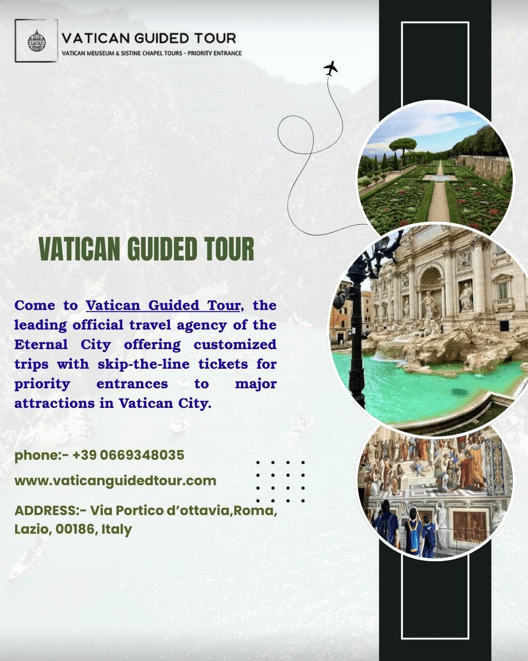 Vatican guided tour Come to Vatican Guided Tour, the leading official travel agency of the Eternal City offering customized trips with skip-the-line tickets for priority entrances. For more visit: https://www.vaticanguidedtour.com/ by Vaticanguidedtour