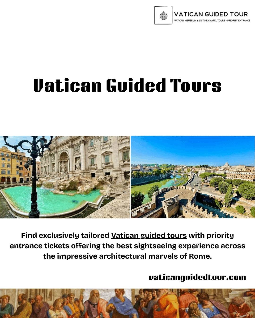 Vatican guided tours Find exclusively tailored Vatican guided tours with priority entrance tickets offering the best sightseeing experience across the impressive architectural marvels of Rome. For more visit: https://www.vaticanguidedtour.com/ by Vaticanguidedtour