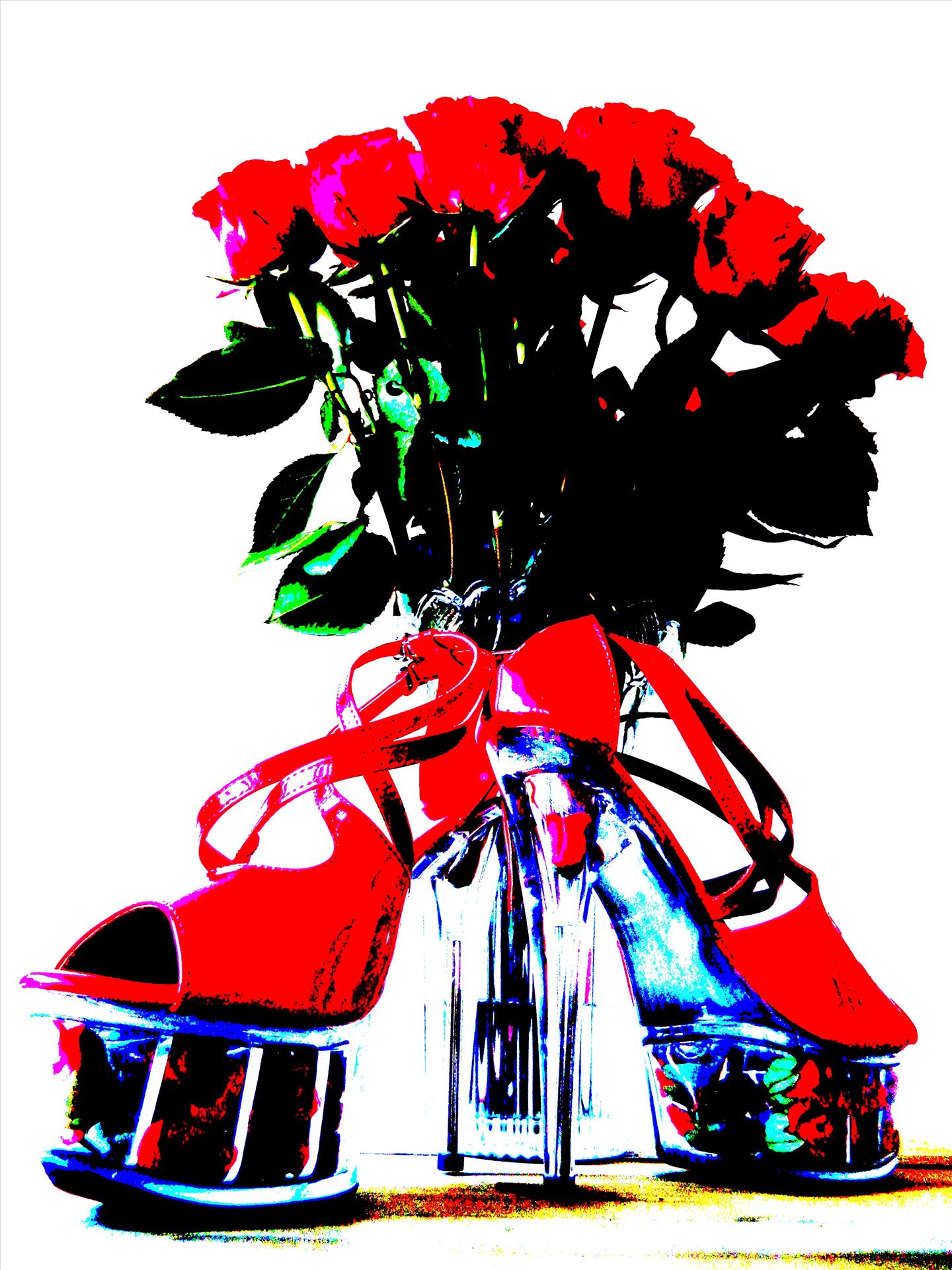 High Heels and Red Roses Pop Art Image of Red Roses and Red High Heel shoes by PopArtMediaProductions