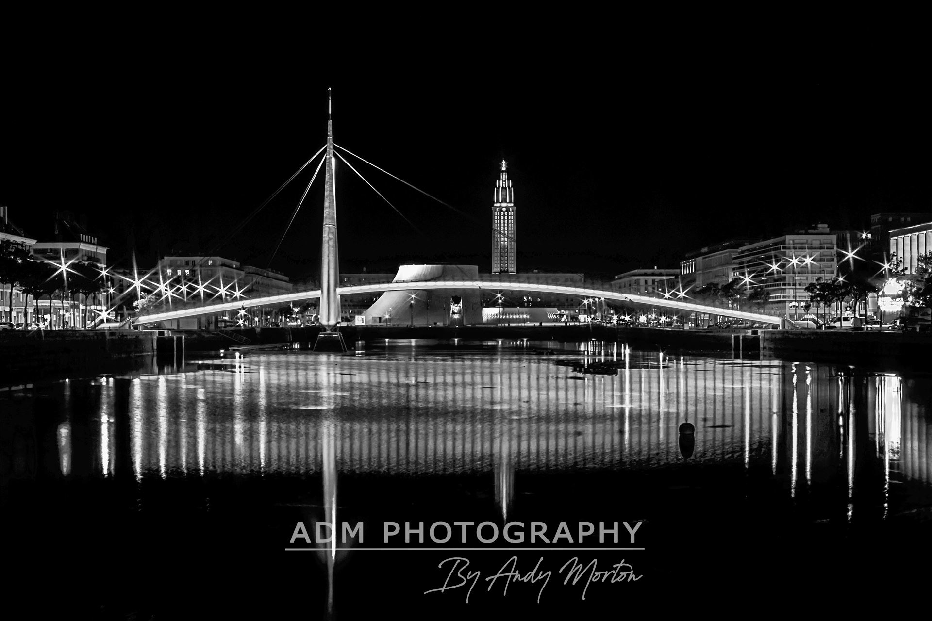 Bassin Du Commerce Bridge At Night In Le Havre, France  by Andy Morton Photography