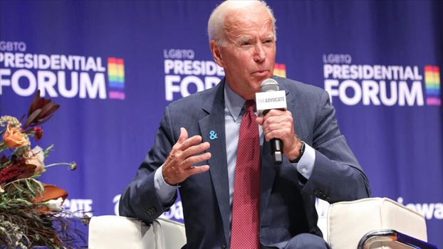 Democratic presidential candidate and former Vice President Joe Biden speaks at the One Iowa and GLAAD LGBTQ Presidential Forum in Cedar Rapids, Iowa, by mohsen dehbashi