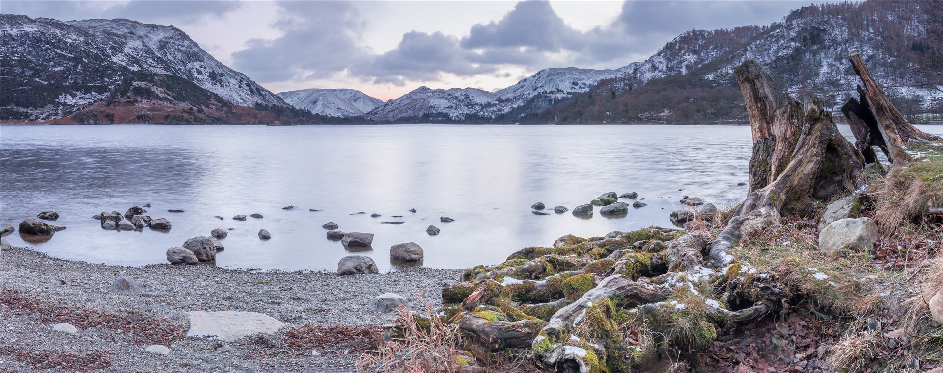 Ullswater at sunset This is 6 separate shots stitched together to create a panoramic shot of the beautiful lake Ullswater. by philreay